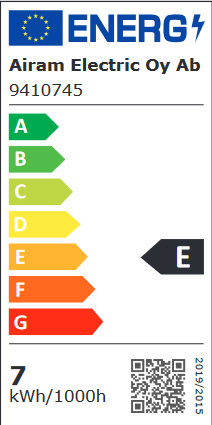 Energiatehokkuusmerkintä LED-E27 filamenttilamppu Airam A60, 806lm